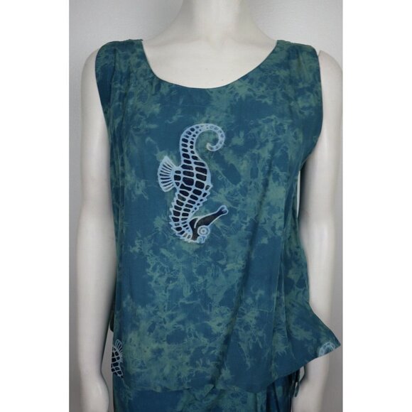BLUE WRAP SKIRT W/ TANK TOP - SEA HORSE - BATIK - WIND RIVER TRADING CO - SIZE S - Picture 3 of 7